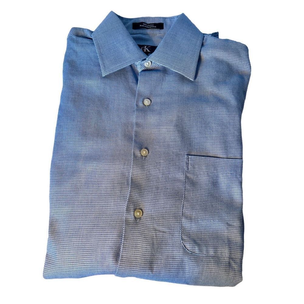 CK Calvin Klein Blue Jacquard Dress Shirt Sz 15 32/33 Button Down Long Sleeve